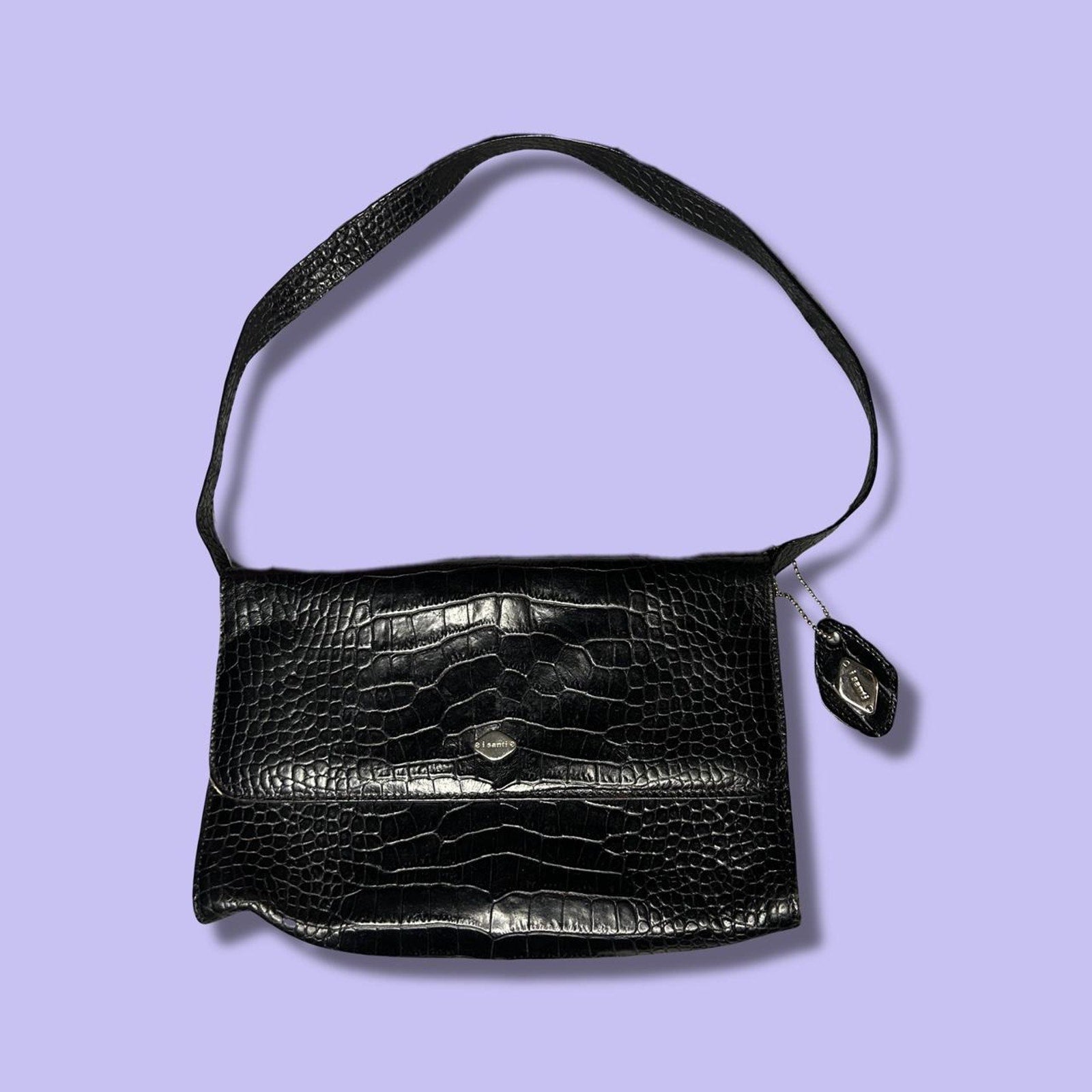 Black sold faux croc shoulder bag