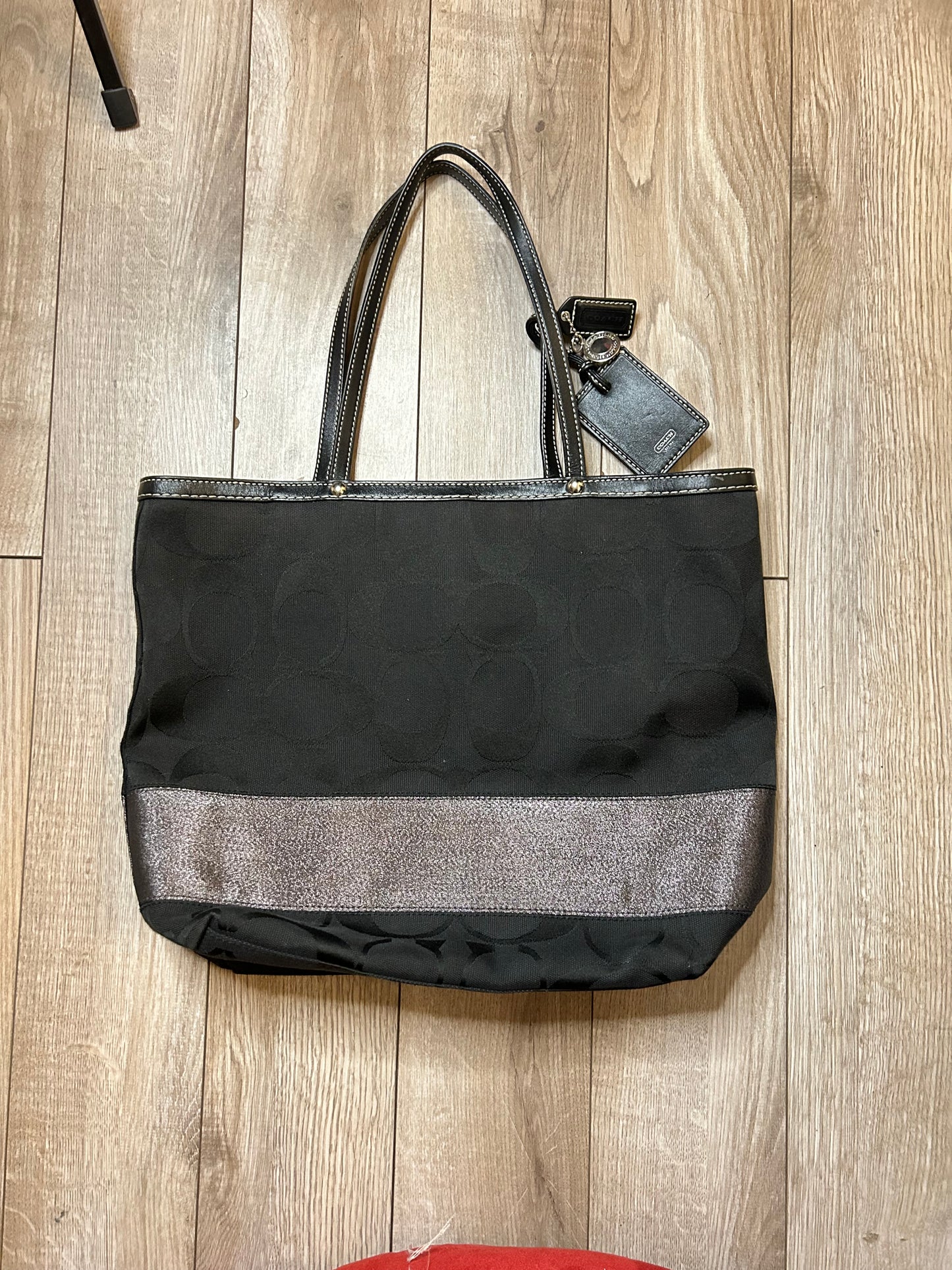 Black and Silver Large Coach Poppy Tote Bag