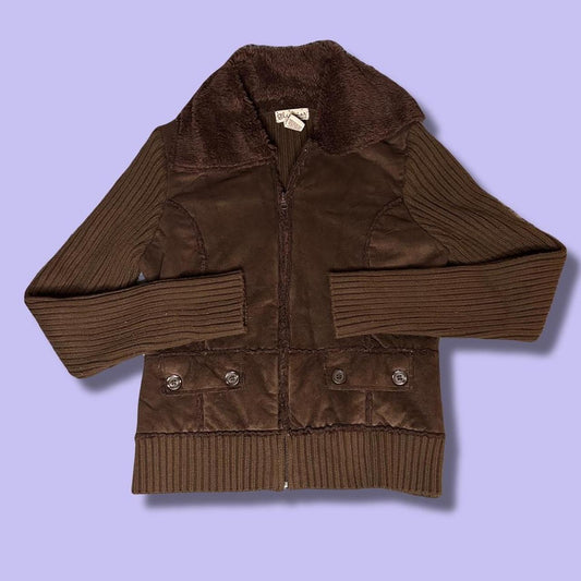 Y2k glimmer brown suede fur sweater jacket